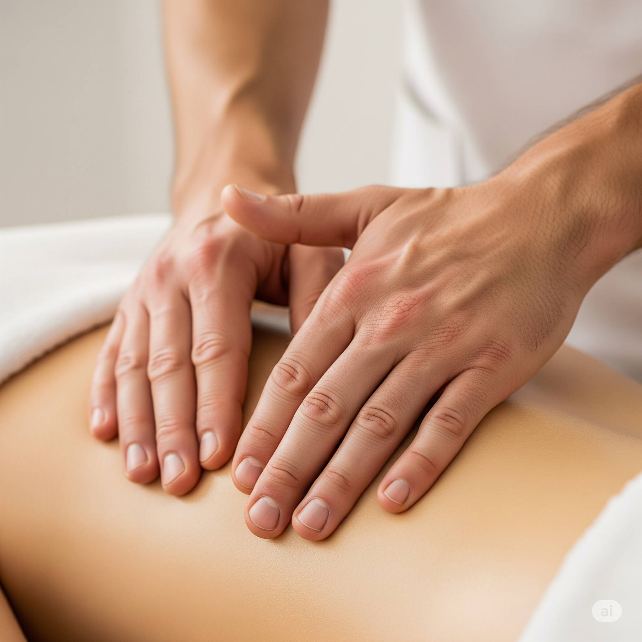 Therapist's hands providing injury therapy treatment